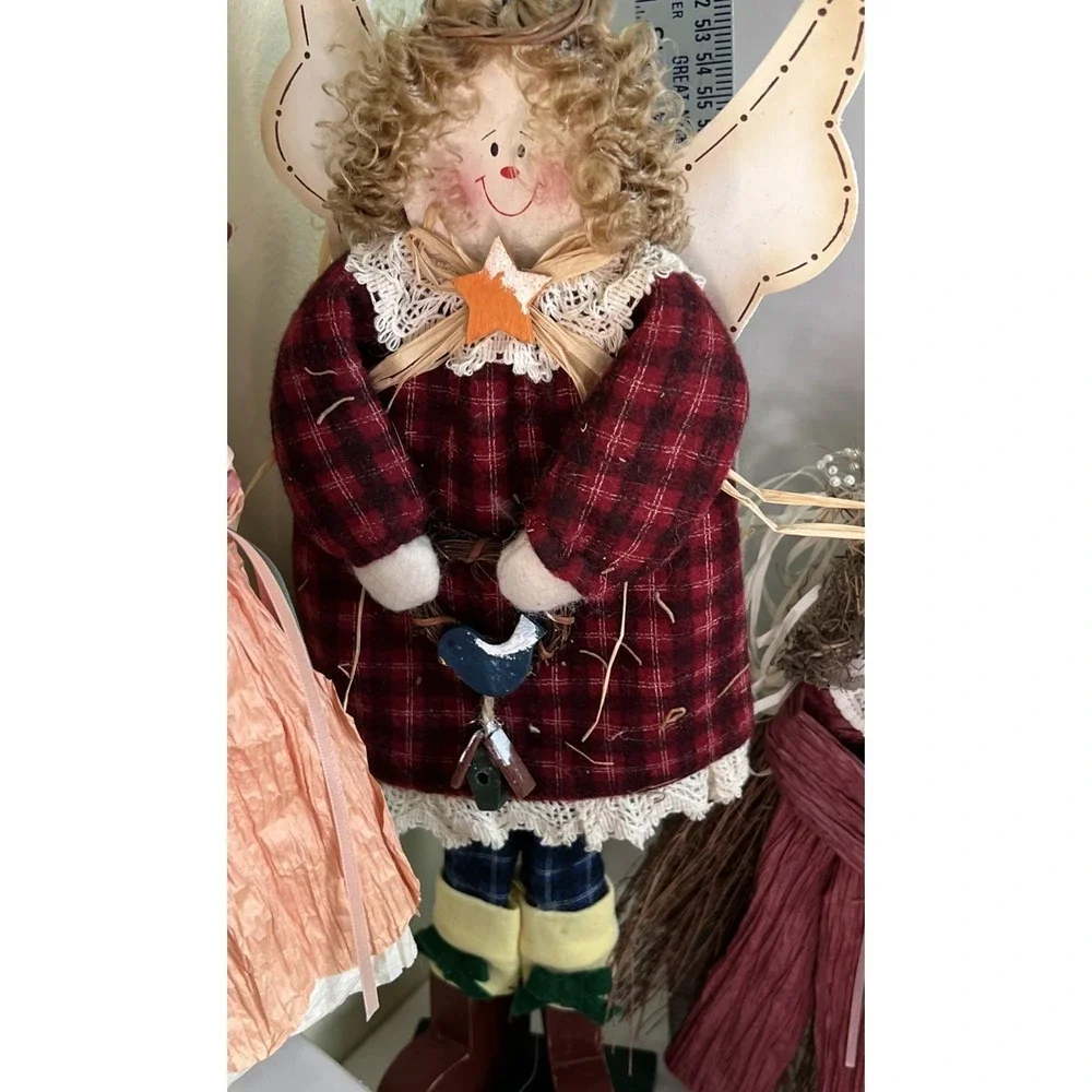 Vintage‎ Cottage Core Christmas Angel Decor Wood Fabric Country Lot Of 14